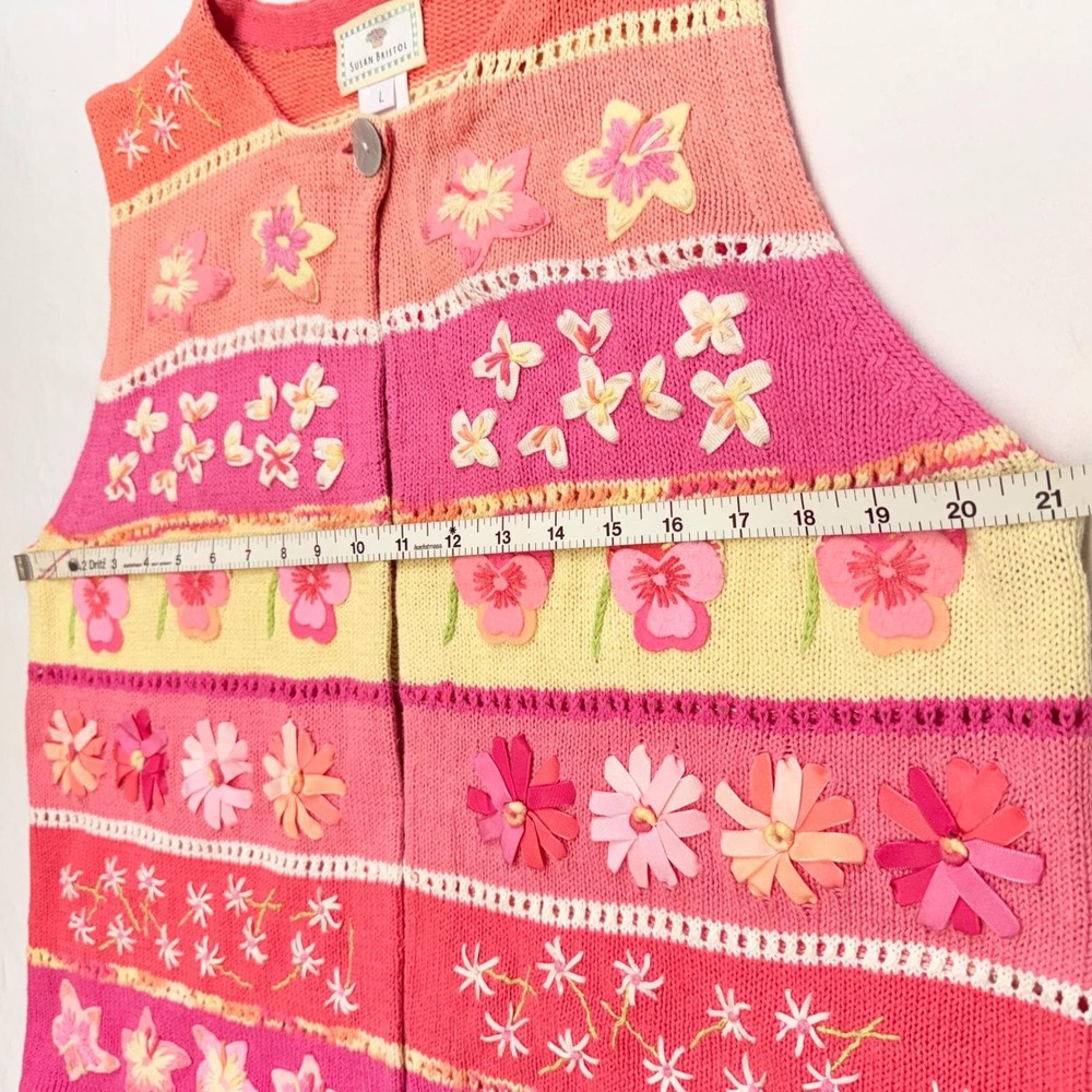Susan Bristol VTG 1999 L Floral Embroidered Linen Blend Knit Vest Pink SB164 - Picture 10 of 13